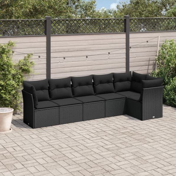 Loungegrupp med dynor 6 delar svart konstrotting