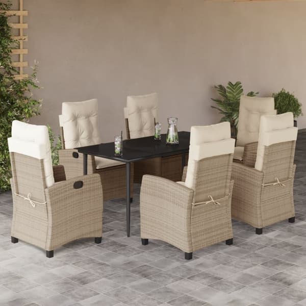 Matgrupp för trädgården med dynor 7 delar beige konstrotting
