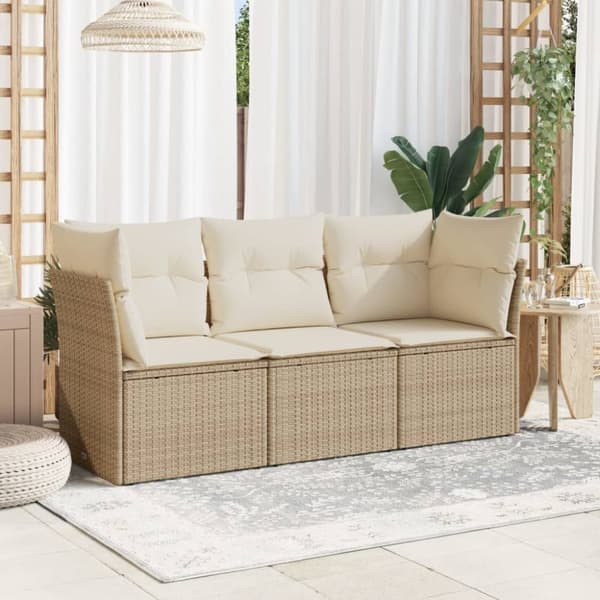 Soffgrupp för trädgården 3 delar med dynor beige konstrotting