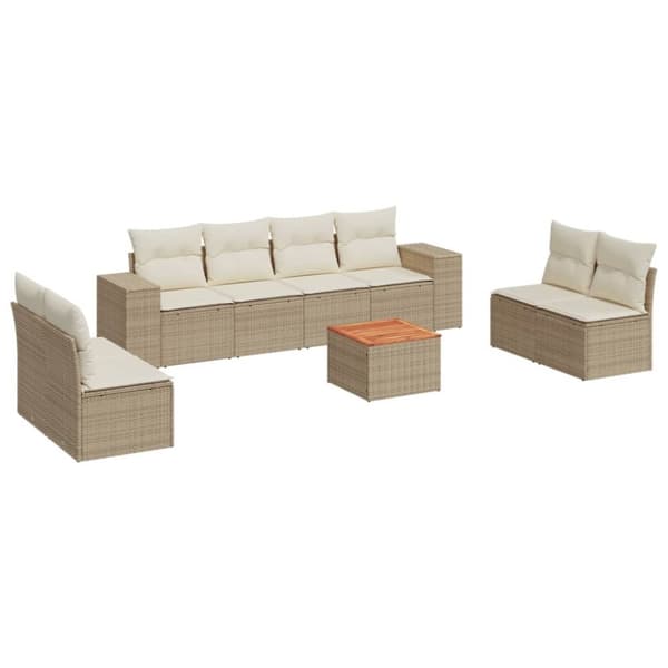 Soffgrupp för trädgården med dynor 9 delar beige konstrotting