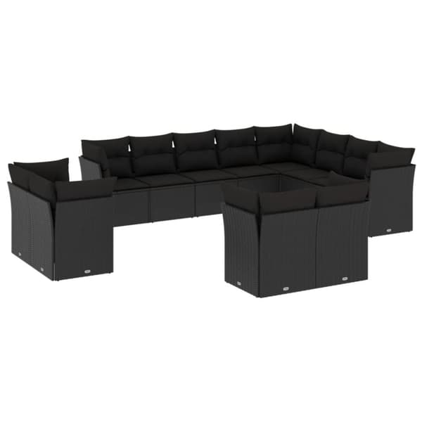 Loungegrupp med dynor 12 delar svart konstrotting