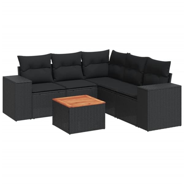 Loungegrupp med dynor 6 delar svart konstrotting