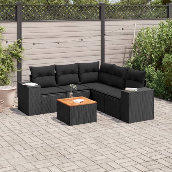 Loungegrupp med dynor 6 delar svart konstrotting
