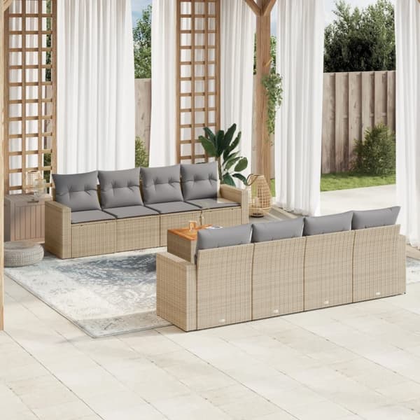 Soffgrupp för trädgården med dynor 9 delar beige konstrotting