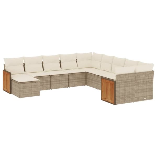 Loungegrupp för trädgården m. dynor 11 delar beige konstrotting