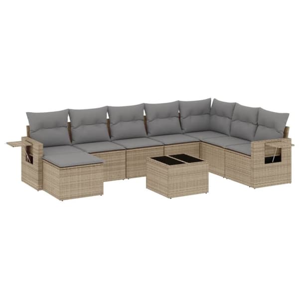 Soffgrupp för trädgården med dynor 9 delar beige konstrotting