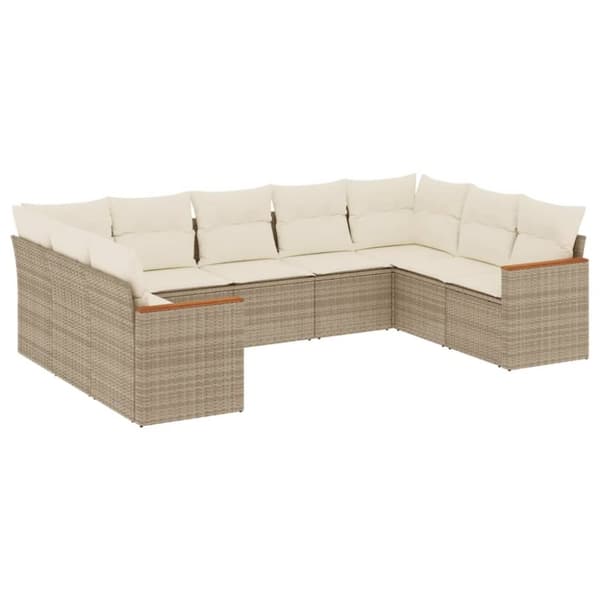 Soffgrupp för trädgården med dynor 9 delar beige konstrotting