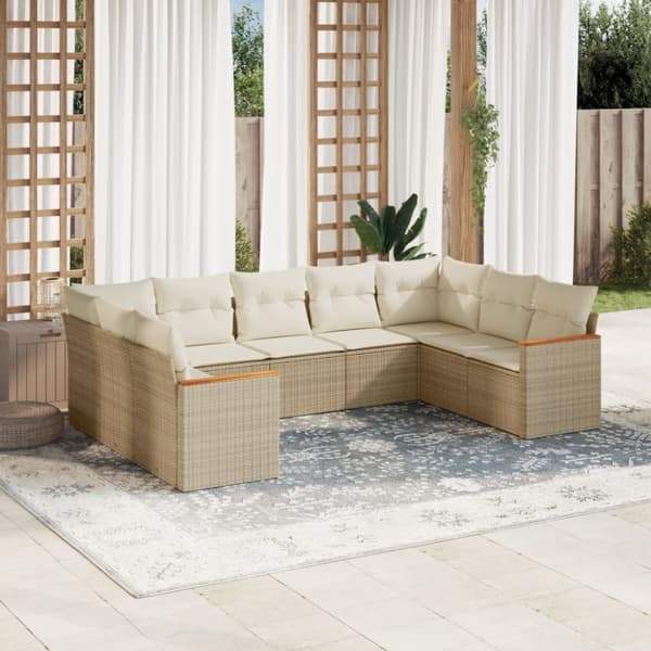 Soffgrupp för trädgården med dynor 9 delar beige konstrotting