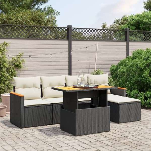 Loungegrupp med dynor 6 delar svart konstrotting