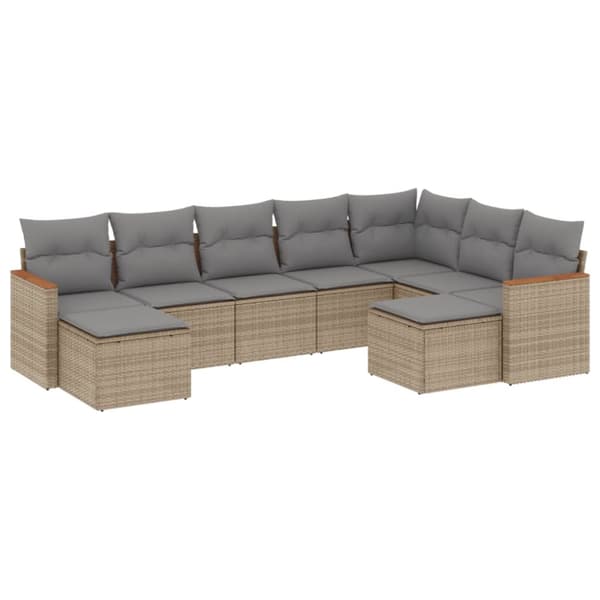 Soffgrupp för trädgården med dynor 9 delar beige konstrotting