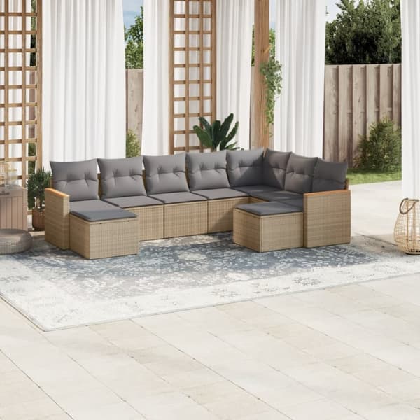 Soffgrupp för trädgården med dynor 9 delar beige konstrotting