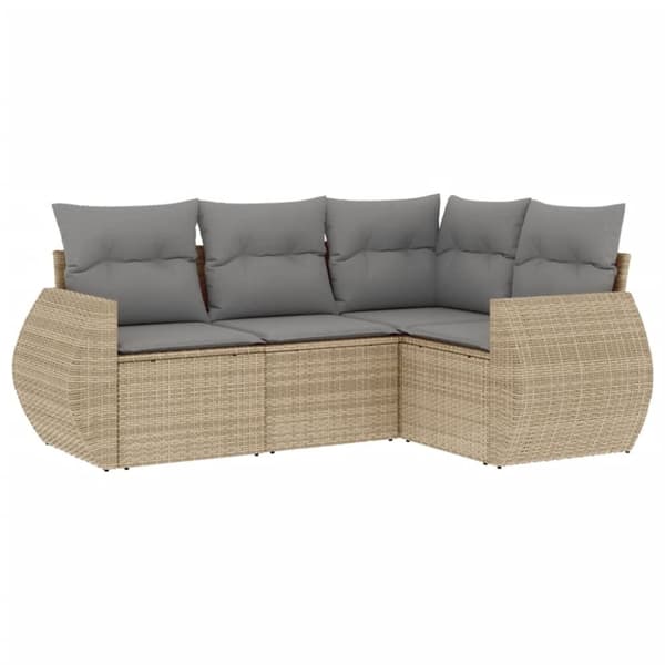 Soffgrupp för trädgård med dynor 4 delar beige konstrotting