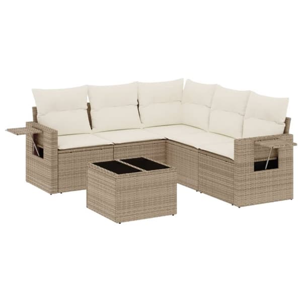 Soffgrupp för trädgården med dynor 6 delar beige konstrotting