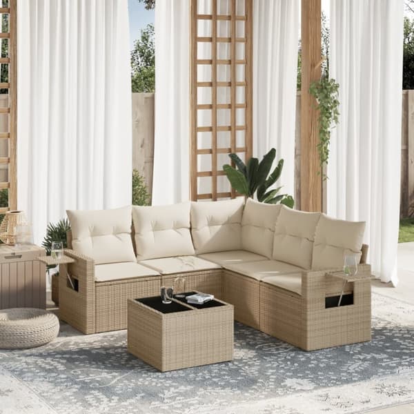 Soffgrupp för trädgården med dynor 6 delar beige konstrotting