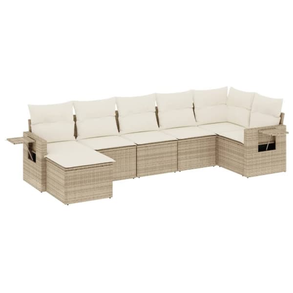 Matgrupp för trädgården med dynor 7 delar beige konstrotting