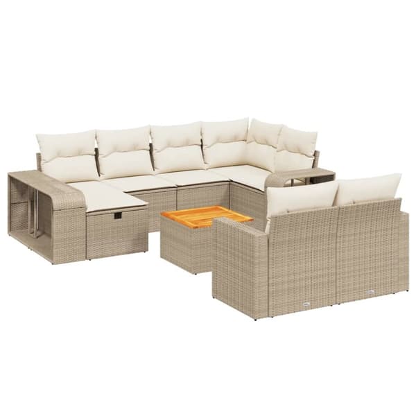 Loungegrupp för trädgården m. dynor 11 delar beige konstrotting