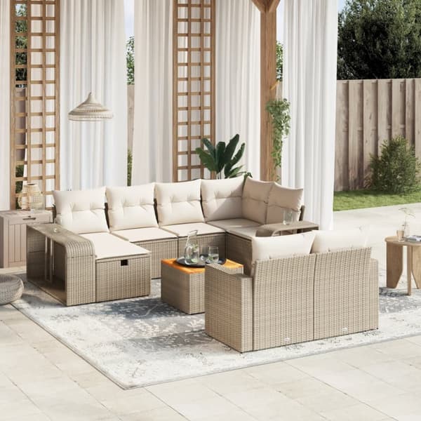 Loungegrupp för trädgården m. dynor 11 delar beige konstrotting