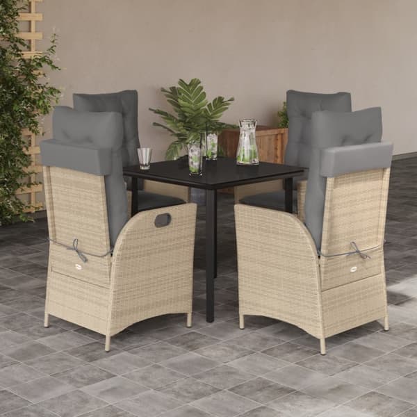 Matgrupp för trädgården med dynor 5 delar beige konstrotting
