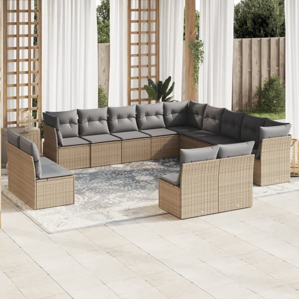 Soffgrupp för trädgården med dynor 13 delar beige konstrotting