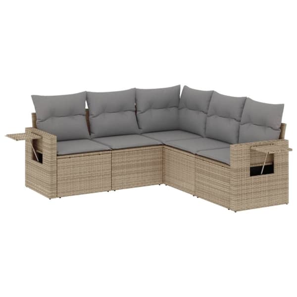 Soffgrupp för trädgården med dynor 5 delar beige konstrotting