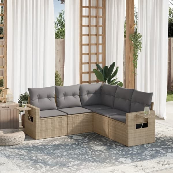 Soffgrupp för trädgården med dynor 5 delar beige konstrotting