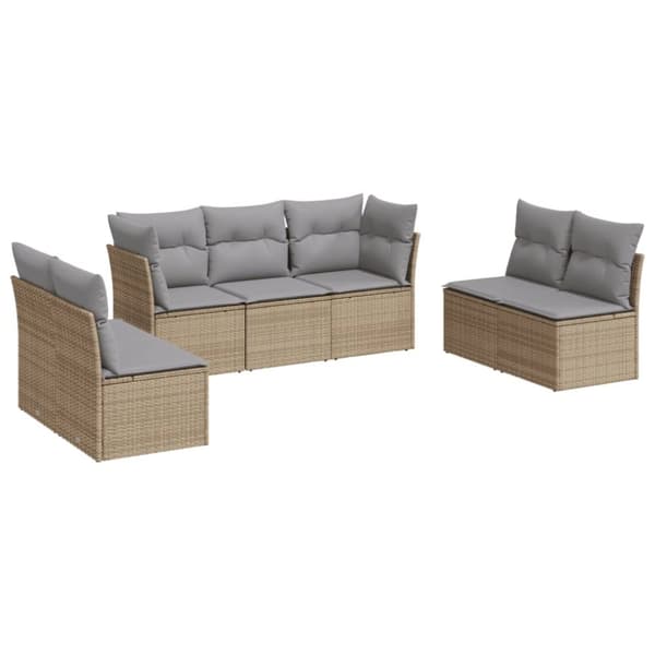 Matgrupp för trädgården med dynor 7 delar beige konstrotting