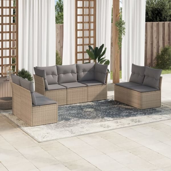 Matgrupp för trädgården med dynor 7 delar beige konstrotting