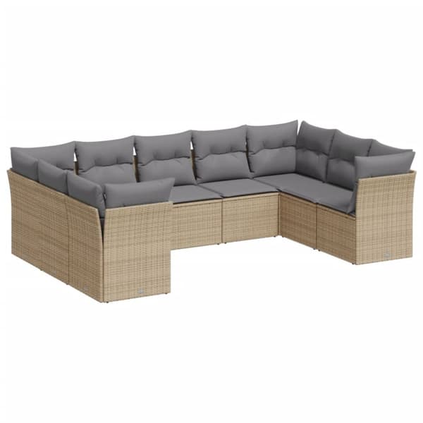 Soffgrupp för trädgården med dynor 9 delar beige konstrotting