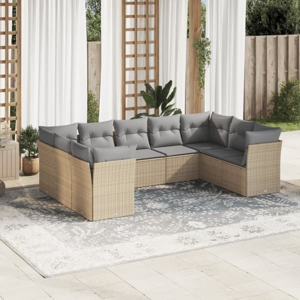 Soffgrupp för trädgården med dynor 9 delar beige konstrotting