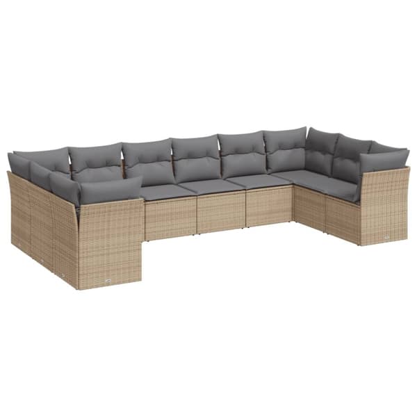 Soffgrupp för trädgård med dynor 10 delar beige konstrotting