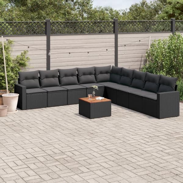 Loungegrupp 10 delar med svarta dynor konstrotting