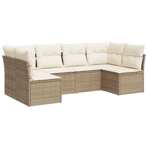 Soffgrupp för trädgården med dynor 6 delar beige konstrotting