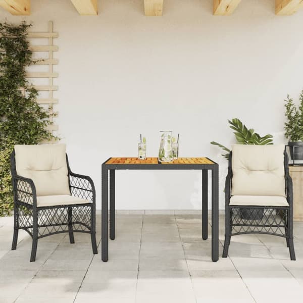 Caféset med dynor 3 delar svart konstrotting