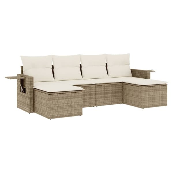 Soffgrupp för trädgården med dynor 6 delar beige konstrotting