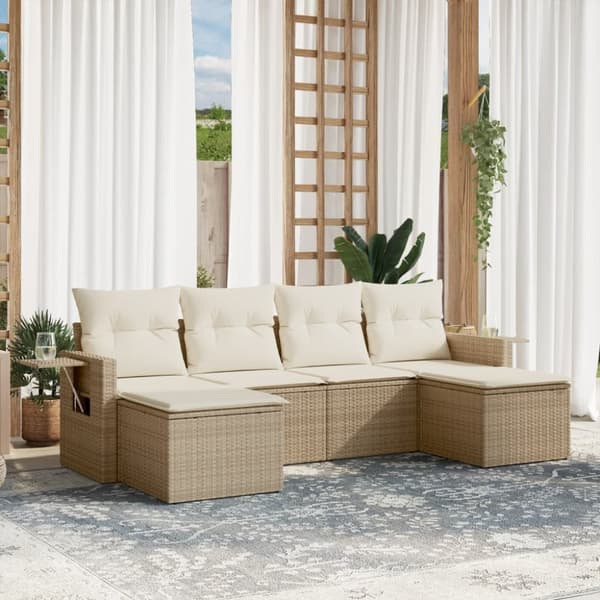 Soffgrupp för trädgården med dynor 6 delar beige konstrotting