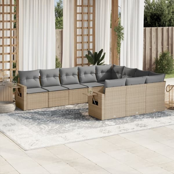 Soffgrupp för trädgård med dynor 10 delar beige konstrotting