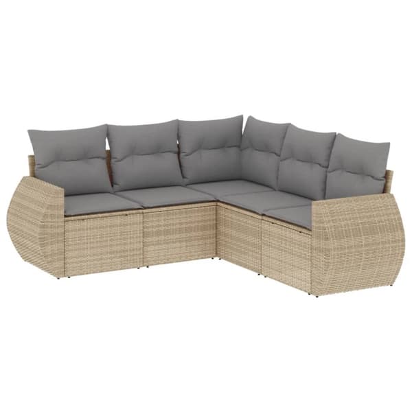 Soffgrupp för trädgården med dynor 5 delar beige konstrotting