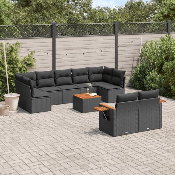 Loungegrupp 10 delar med svarta dynor konstrotting