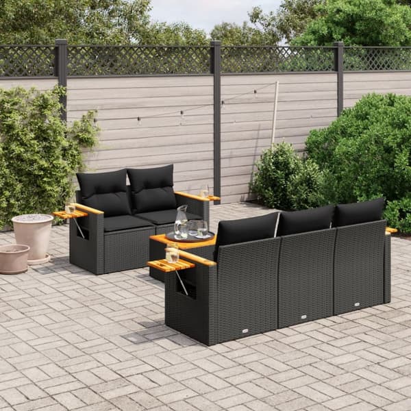 Loungegrupp med dynor 6 delar svart konstrotting