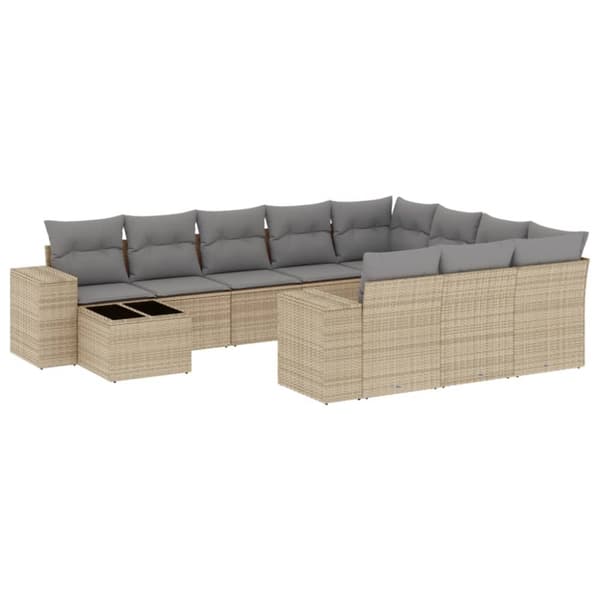 Loungegrupp för trädgården m. dynor 11 delar beige konstrotting