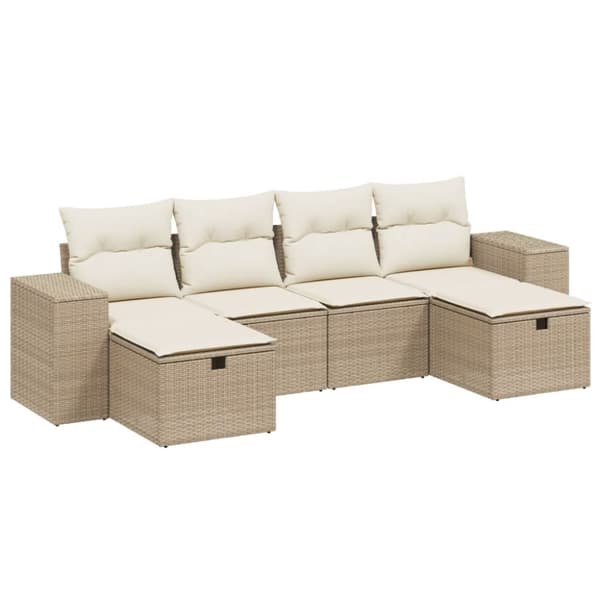 Soffgrupp för trädgården med dynor 6 delar beige konstrotting