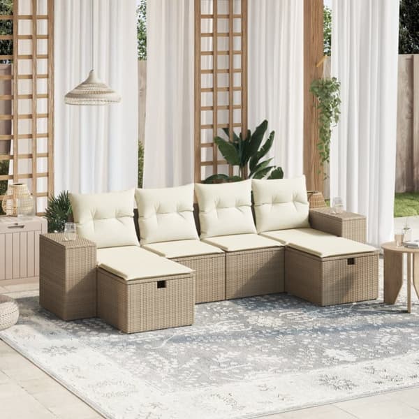 Soffgrupp för trädgården med dynor 6 delar beige konstrotting