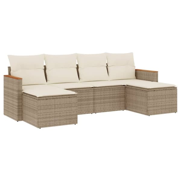 Soffgrupp för trädgården med dynor 6 delar beige konstrotting