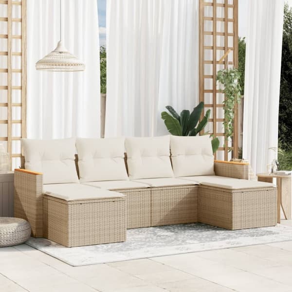 Soffgrupp för trädgården med dynor 6 delar beige konstrotting