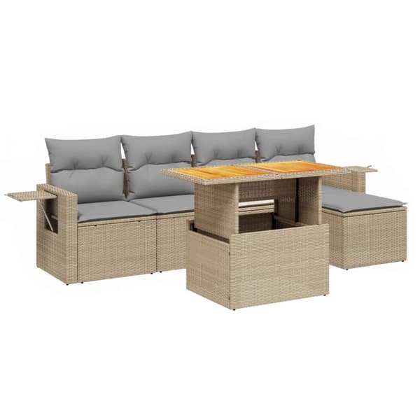 Soffgrupp för trädgården med dynor 6 delar beige konstrotting