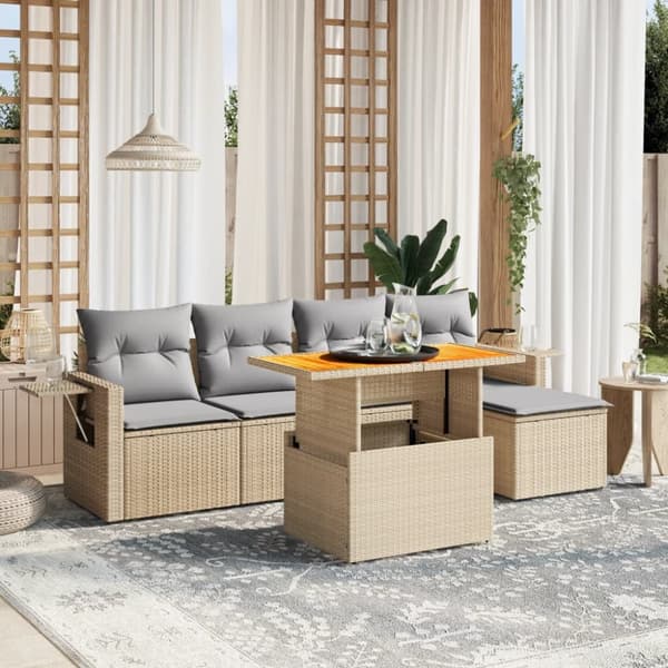 Soffgrupp för trädgården med dynor 6 delar beige konstrotting