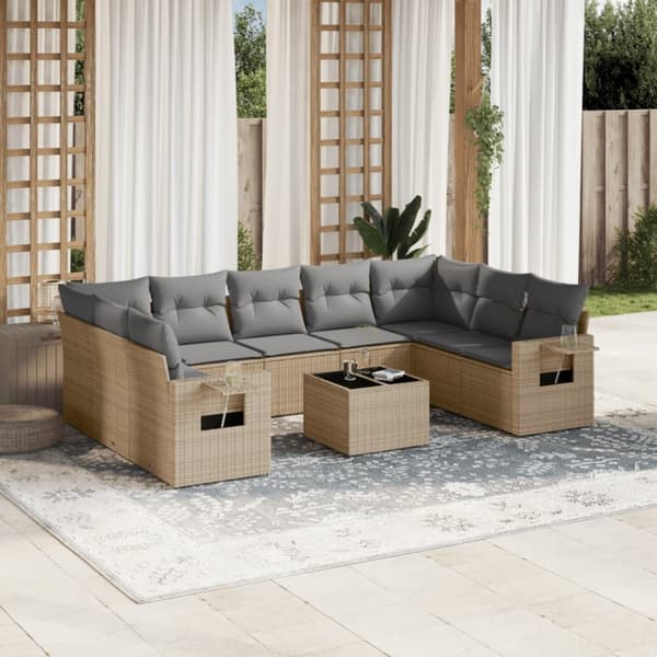 Soffgrupp för trädgård med dynor 10 delar beige konstrotting