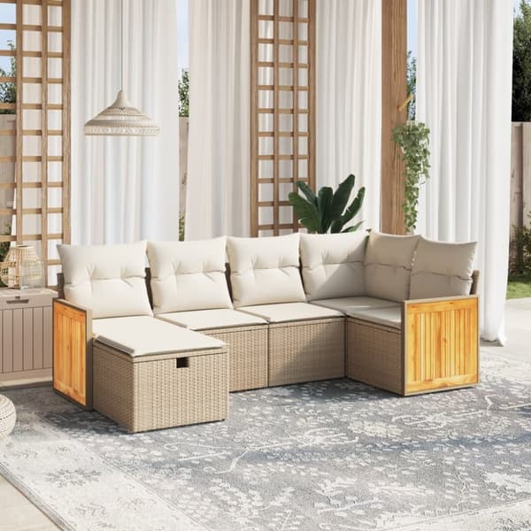 Soffgrupp för trädgården med dynor 6 delar beige konstrotting