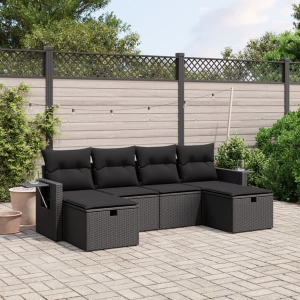 Loungegrupp med dynor 6 delar svart konstrotting