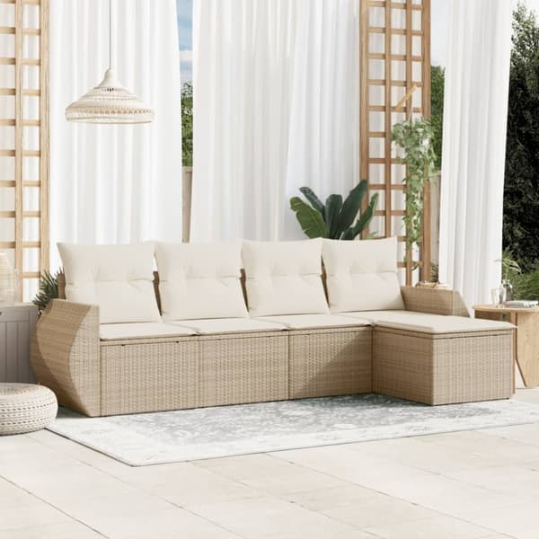 Soffgrupp för trädgården med dynor 5 delar beige konstrotting
